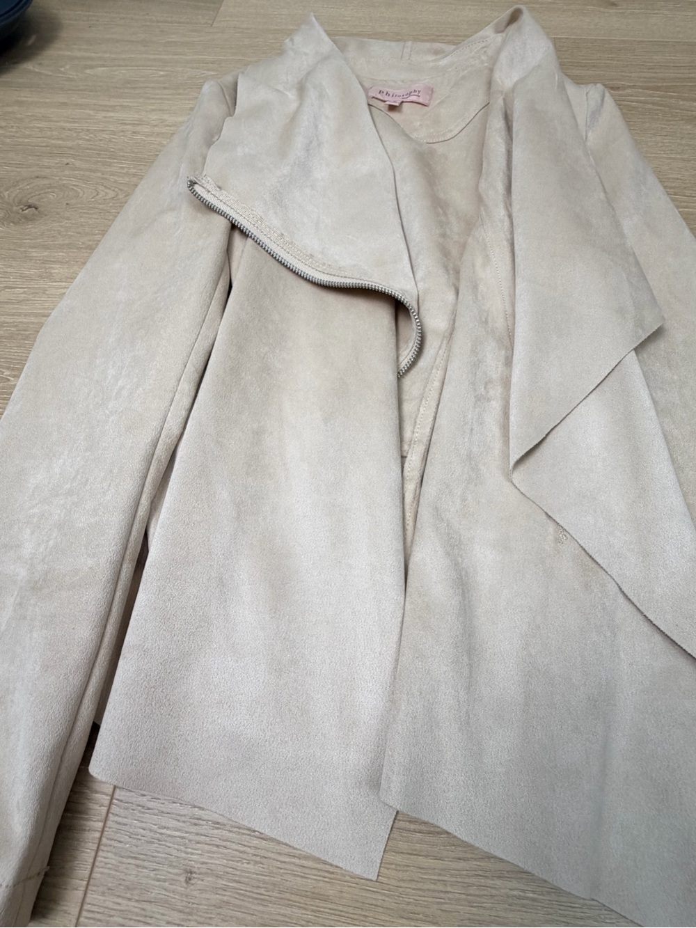 Philosophy Light Cream Asymmetrical Zip Leather Jacket - Picture 4 of 6